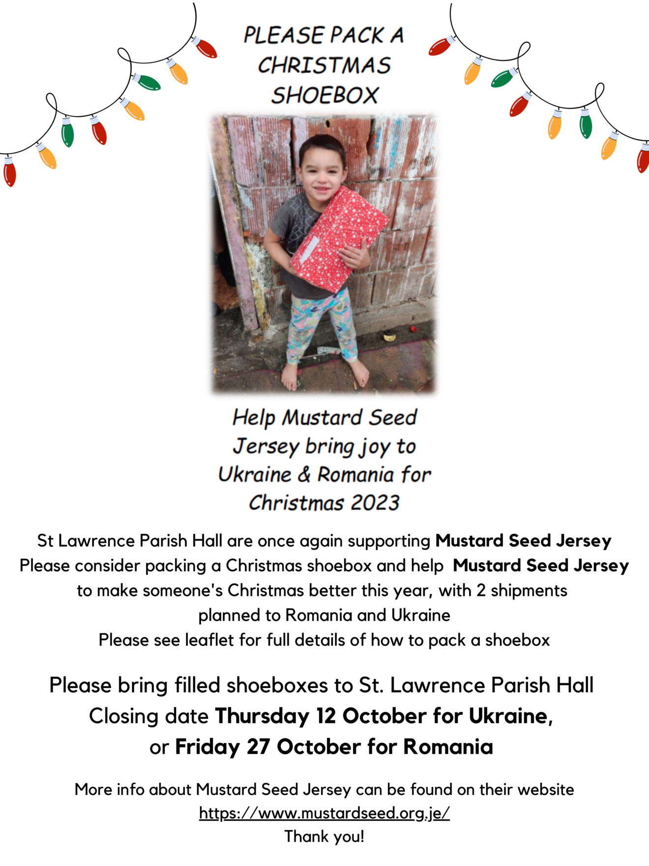 Mustard Seed Jersey Christmas Shoebox Appeal Parish of St Lawrence